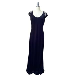 ANNE Black Maxi Women's Dress Beaded Shoulder Formal Evening Gown Size 10